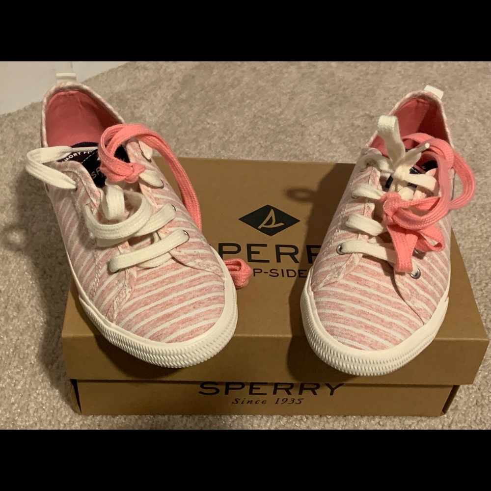 Sperry New Lounge LLT Pink Stripe Memory Form Lace-up Sneakers!
